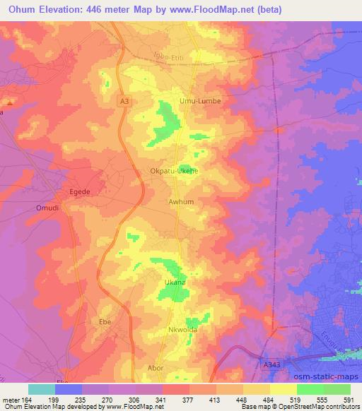 Ohum,Nigeria Elevation Map