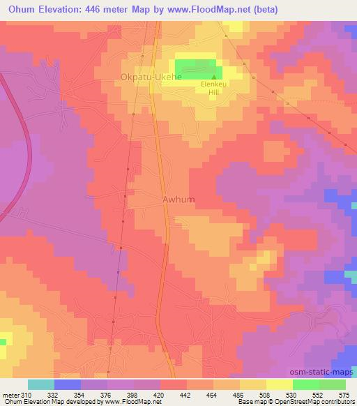 Ohum,Nigeria Elevation Map