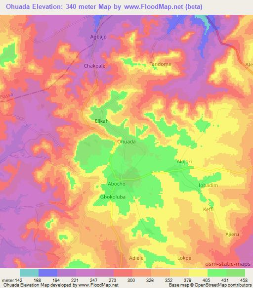 Ohuada,Nigeria Elevation Map