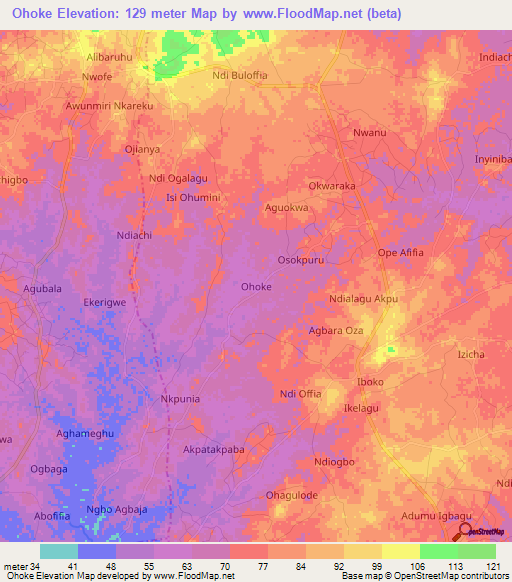 Ohoke,Nigeria Elevation Map