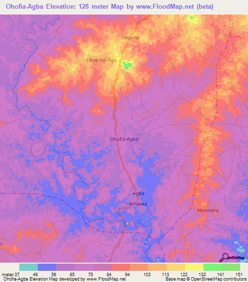 Ohofia-Agba,Nigeria Elevation Map