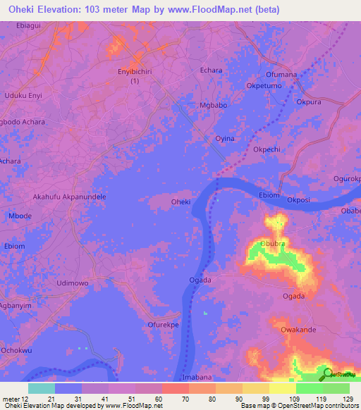 Oheki,Nigeria Elevation Map