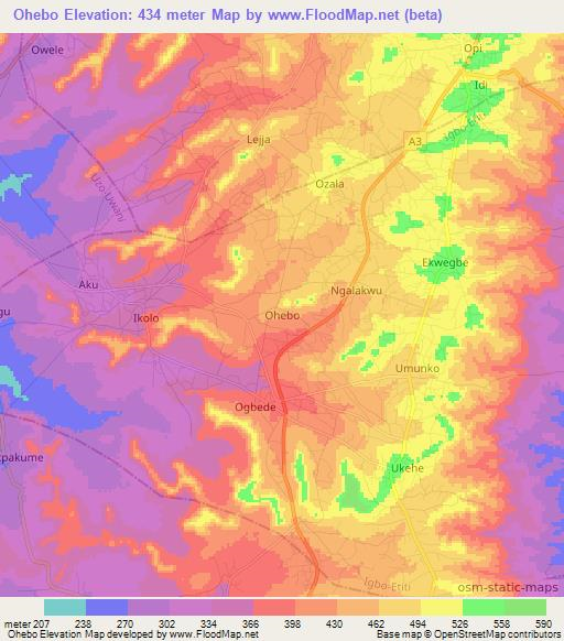 Ohebo,Nigeria Elevation Map