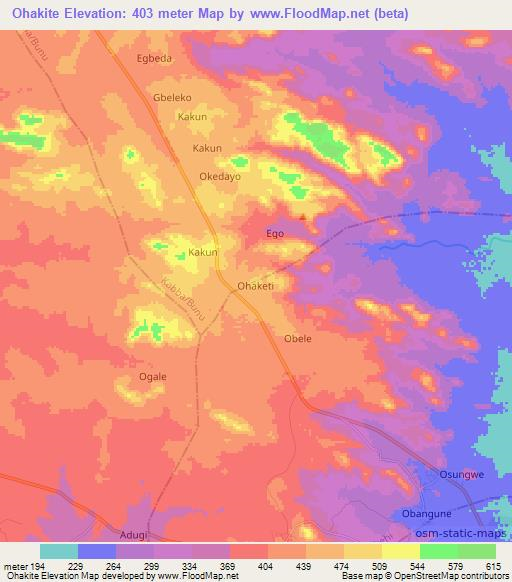 Ohakite,Nigeria Elevation Map
