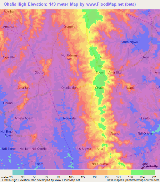 Ohafia-Ifigh,Nigeria Elevation Map