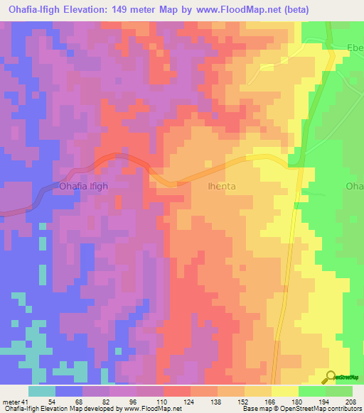 Ohafia-Ifigh,Nigeria Elevation Map