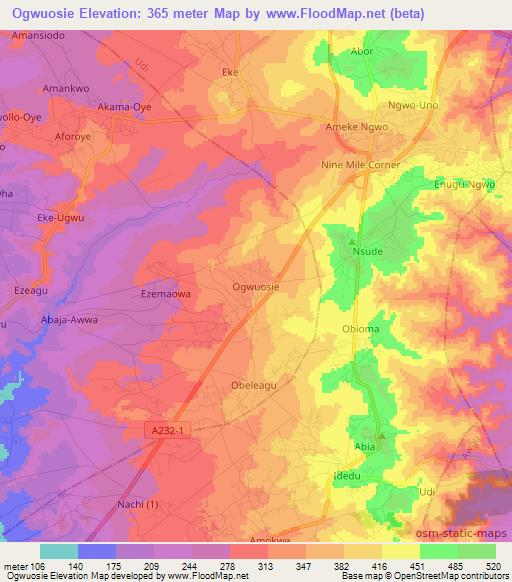 Ogwuosie,Nigeria Elevation Map
