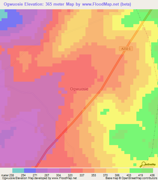 Ogwuosie,Nigeria Elevation Map