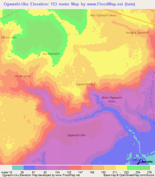 Ogwashi-Uku,Nigeria Elevation Map