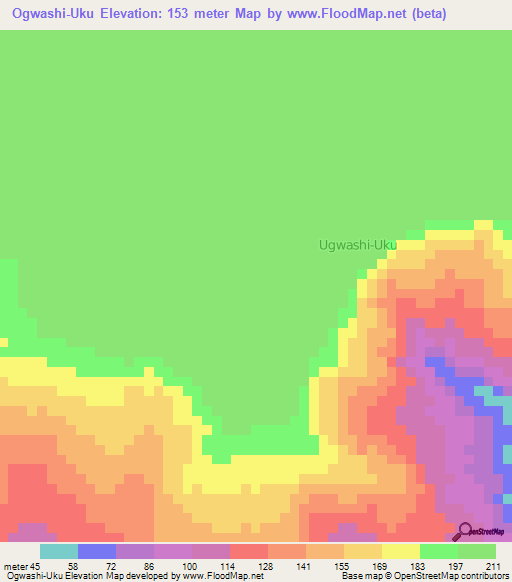 Ogwashi-Uku,Nigeria Elevation Map