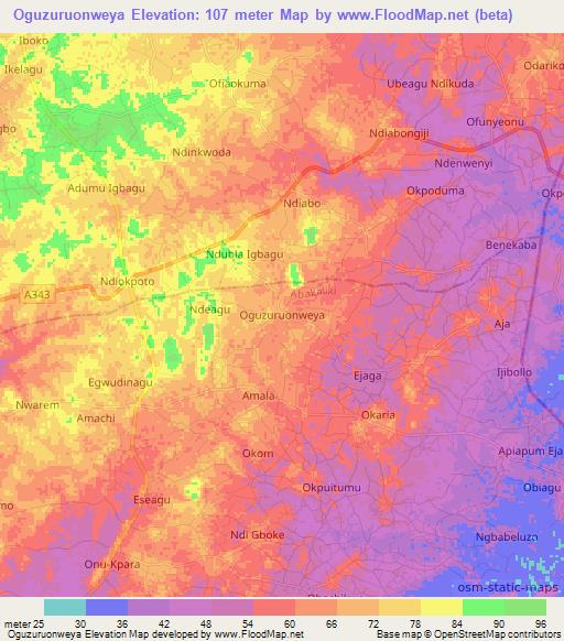 Oguzuruonweya,Nigeria Elevation Map