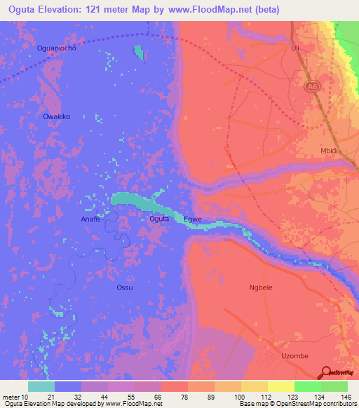 Oguta,Nigeria Elevation Map