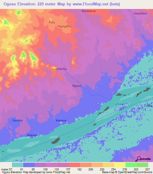 Ogusu,Nigeria Elevation Map