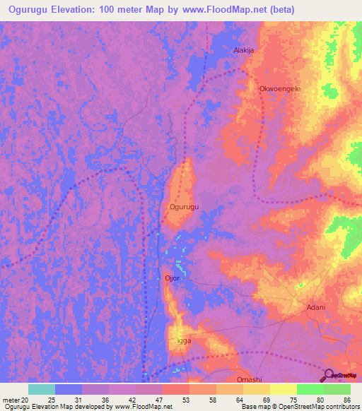 Ogurugu,Nigeria Elevation Map