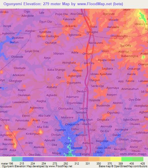 Ogunyemi,Nigeria Elevation Map