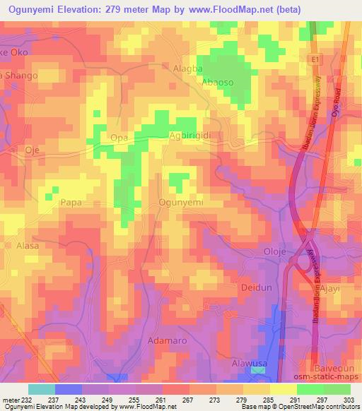 Ogunyemi,Nigeria Elevation Map