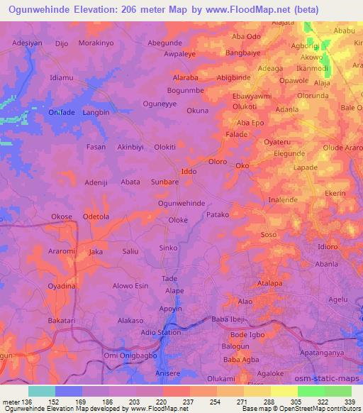 Ogunwehinde,Nigeria Elevation Map