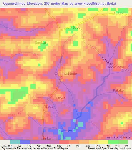 Ogunwehinde,Nigeria Elevation Map