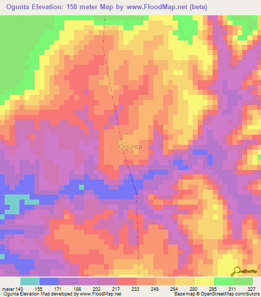 Ogunta,Nigeria Elevation Map