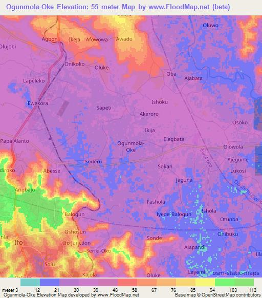 Ogunmola-Oke,Nigeria Elevation Map