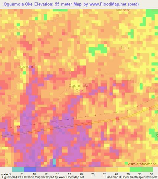 Ogunmola-Oke,Nigeria Elevation Map
