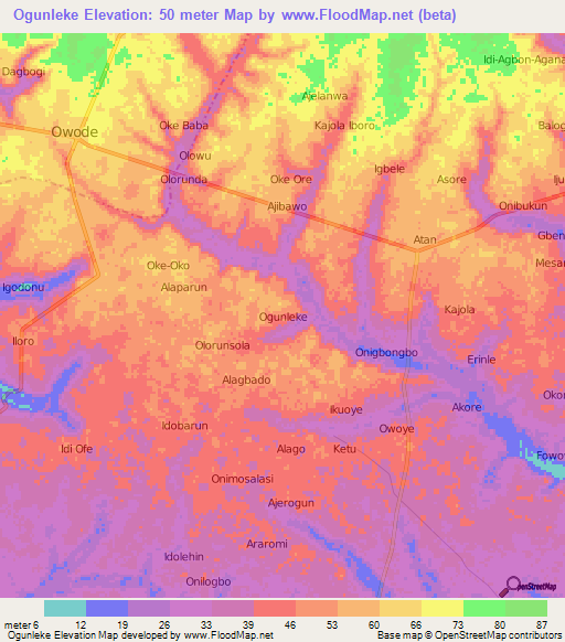 Ogunleke,Nigeria Elevation Map