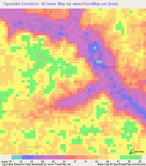 Ogunleke,Nigeria Elevation Map