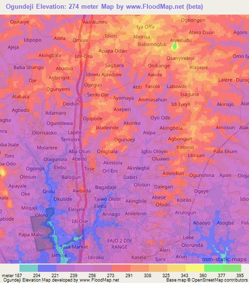 Ogundeji,Nigeria Elevation Map