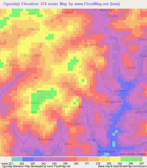 Ogundeji,Nigeria Elevation Map