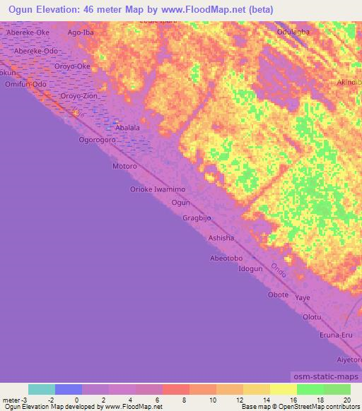 Ogun,Nigeria Elevation Map