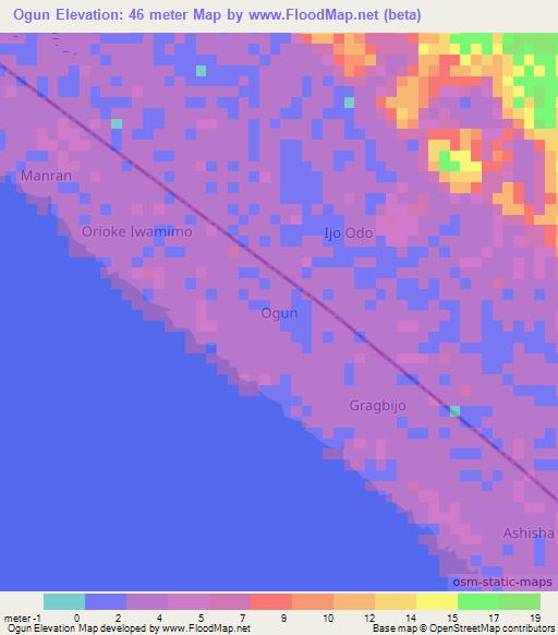 Ogun,Nigeria Elevation Map