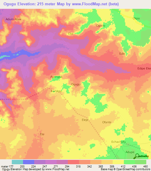 Ogugu,Nigeria Elevation Map