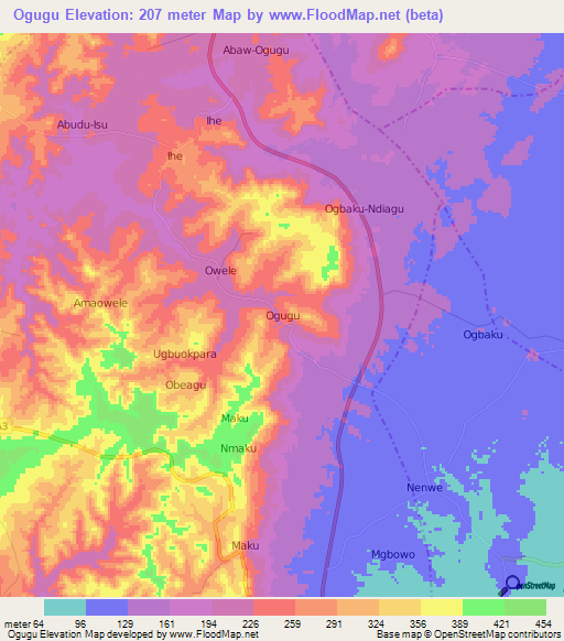 Ogugu,Nigeria Elevation Map