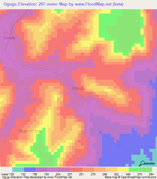 Ogugu,Nigeria Elevation Map