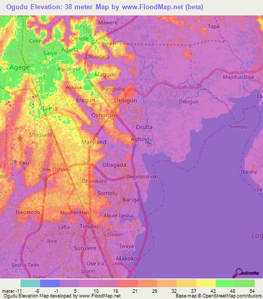 Ogudu,Nigeria Elevation Map