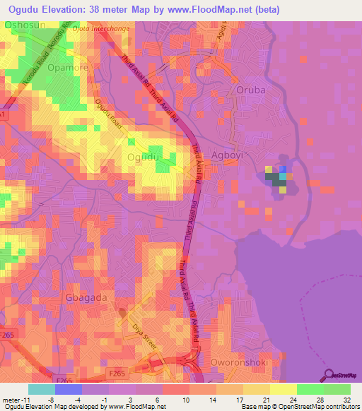 Ogudu,Nigeria Elevation Map