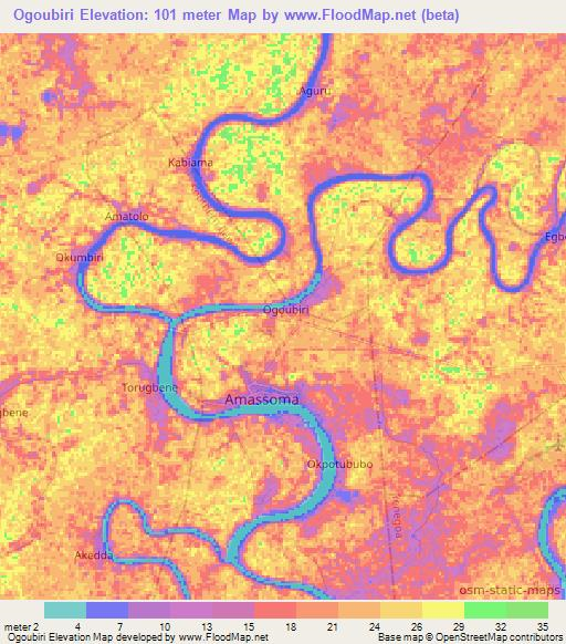 Ogoubiri,Nigeria Elevation Map