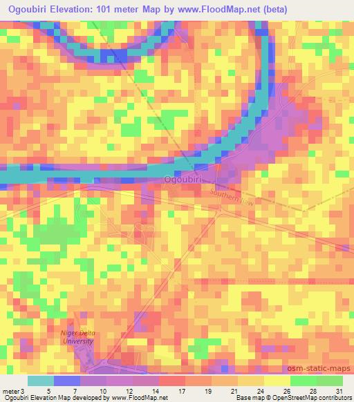 Ogoubiri,Nigeria Elevation Map