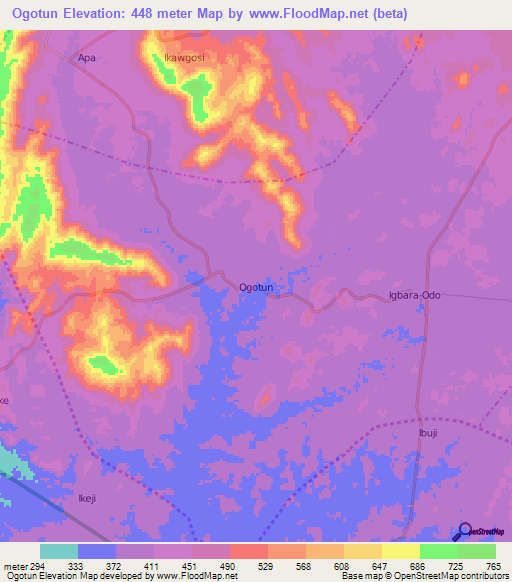 Ogotun,Nigeria Elevation Map