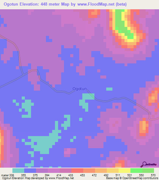 Ogotun,Nigeria Elevation Map