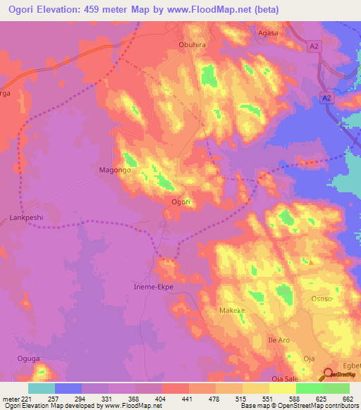 Ogori,Nigeria Elevation Map