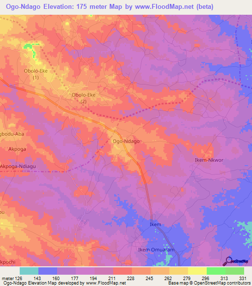 Ogo-Ndago,Nigeria Elevation Map