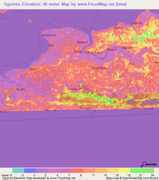 Ogombo,Nigeria Elevation Map