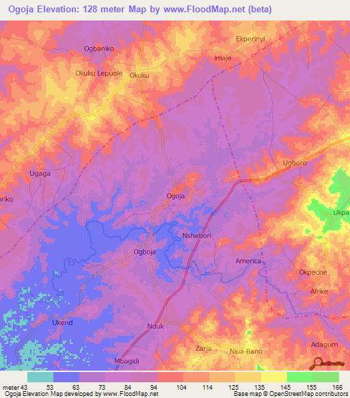 Ogoja,Nigeria Elevation Map