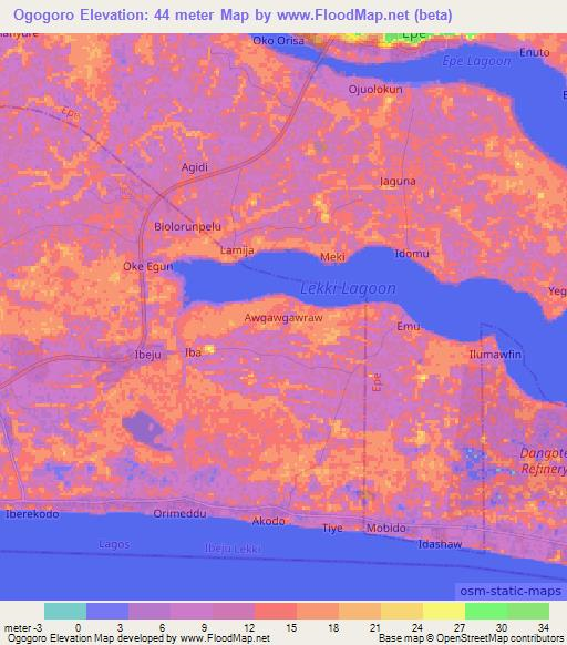 Ogogoro,Nigeria Elevation Map