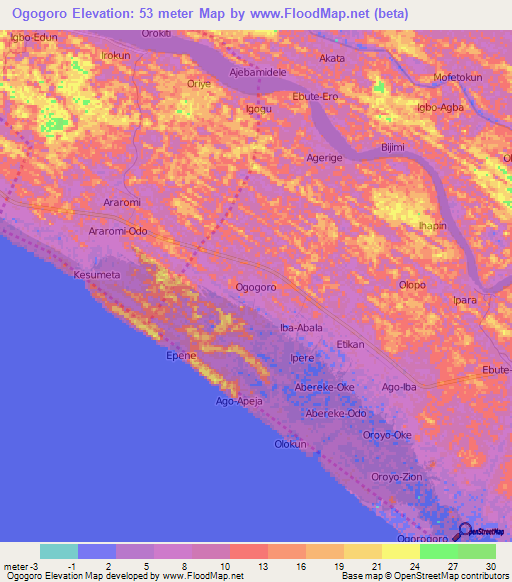 Ogogoro,Nigeria Elevation Map