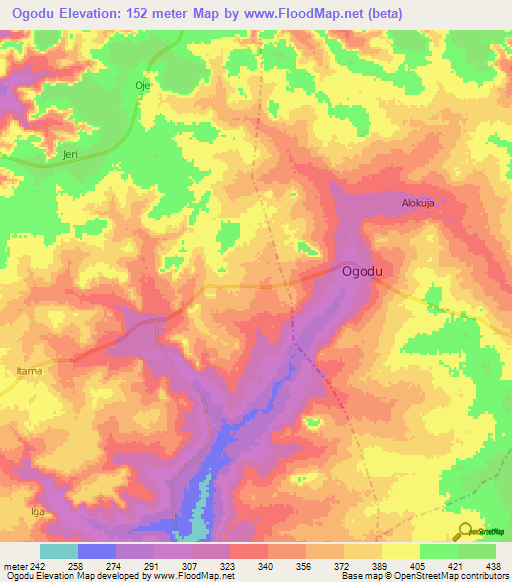 Ogodu,Nigeria Elevation Map