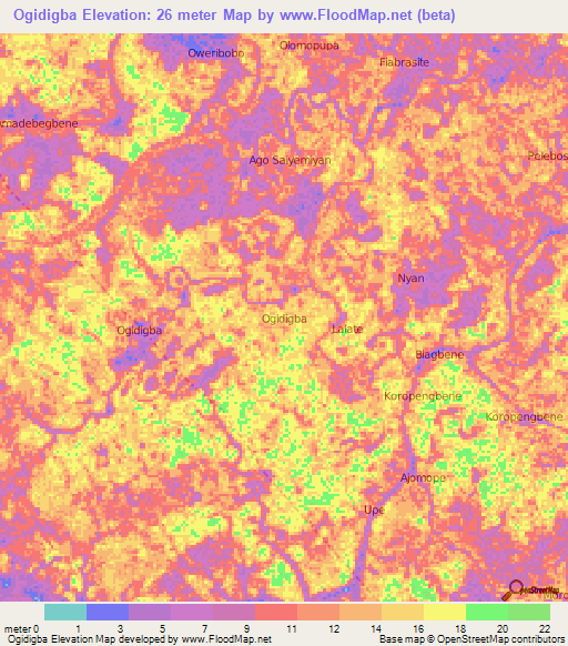 Ogidigba,Nigeria Elevation Map