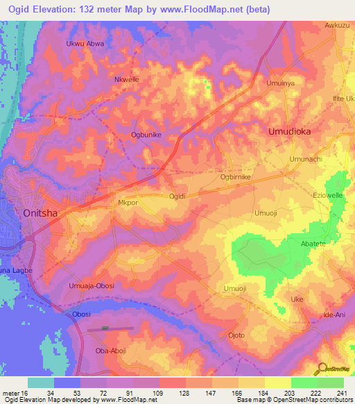 Ogid,Nigeria Elevation Map