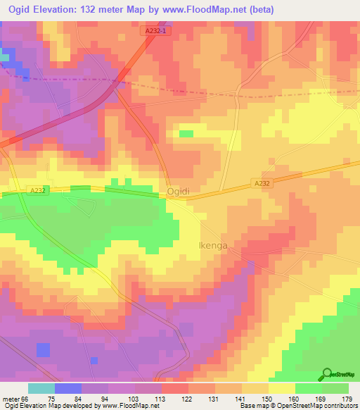 Ogid,Nigeria Elevation Map